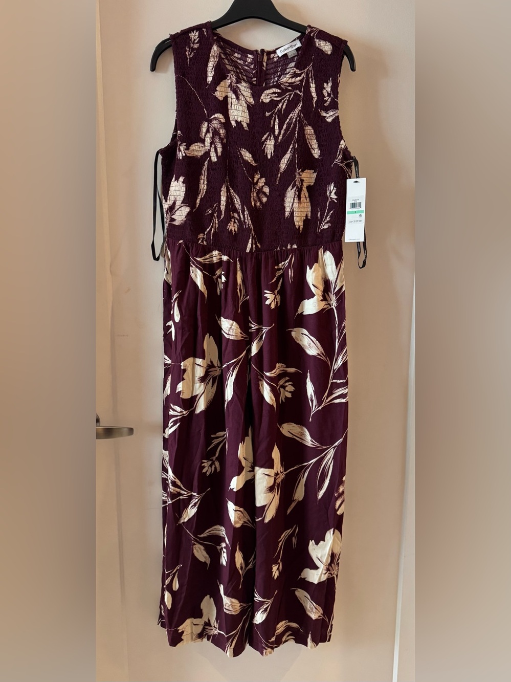 Calvin Klein Burgundy Floral Sleeveless Jumpsuit